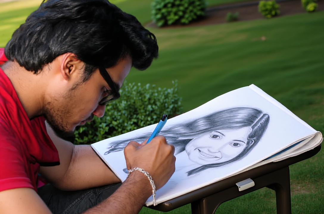 Artist drawing at a desk